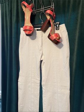 Vintage Express White Embroidered Stretch Pants 11/12 Boho Wide Leg